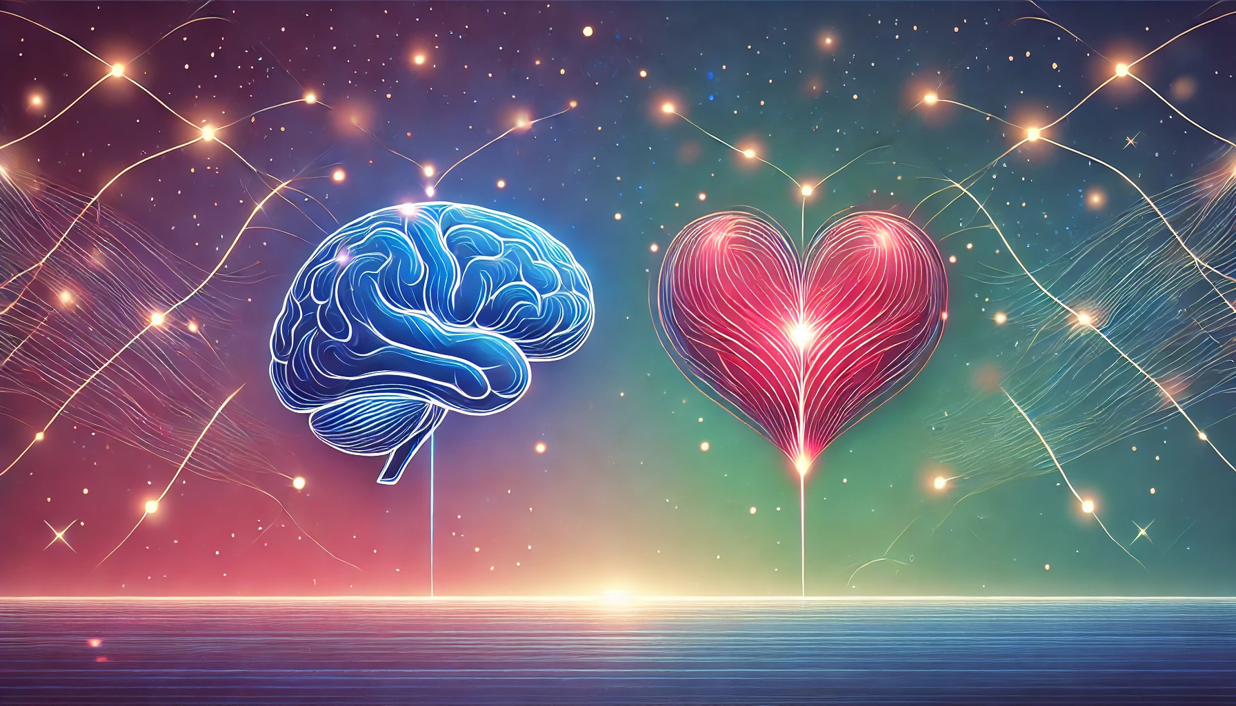 An abstract illustration of a brain and heart connected, symbolizing the balance of emotions and logic, representing emotional intelligence.